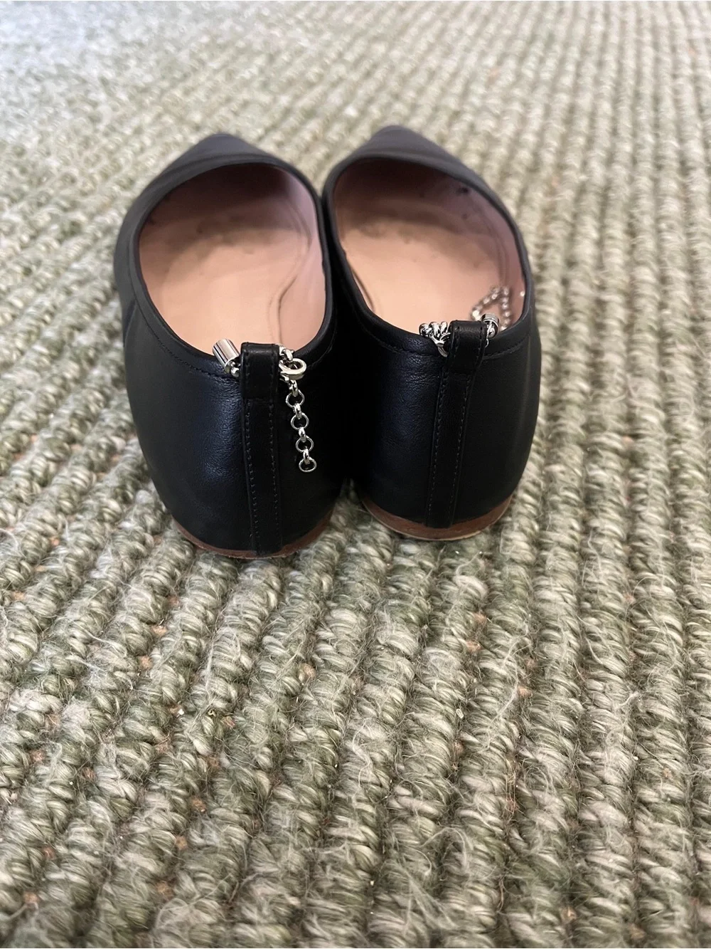 Miu Miu Black Leather Pointed Flats with Crystal Strap